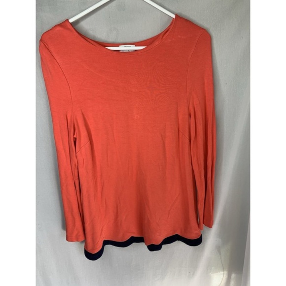 Women's Small Crown & Ivy Coral‎ & Navy Blouse Long Sleeve  Button Back